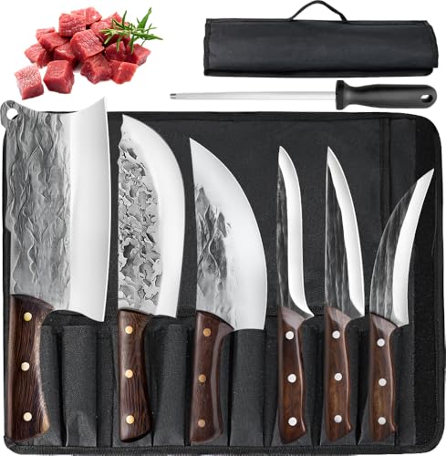 Welan Set de Couteaux de Cuisine 7 Pièces, Couteau Boucher Professionnel, Couteau Cuisine Professionnel, Malette Couteaux Professionnel, Pour Cuisine & Cadeau