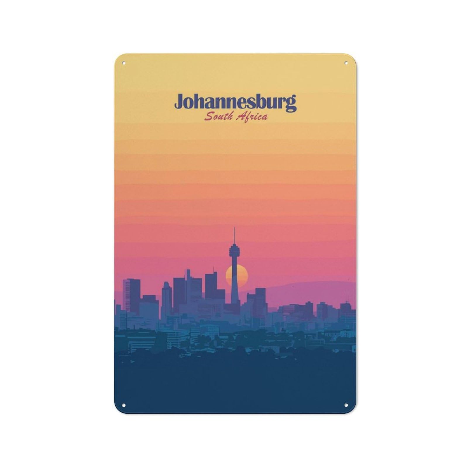 Junmoney Style-20 Kitchen Metal Sign With Johannesburg Skyline Sunset Design 30X20cm, Cosy Kitchen Wall Decor For Coffee Bar, Kitchen, Bistro Or Tea Corner