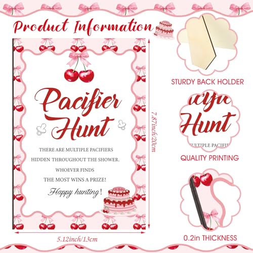 Image of Thyle 51 Pcs She's Our Cherry on Top Theme Baby Shower Games Red Cherry Pacifier Hunt Include Hunt Sign and 50 Acrylic Pacifiers for Baby Shower Game Decoration Gift Sets Gender Reveal Party Decor