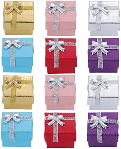 nuoshen 12 Pieces Cardboard Square Ring Gift Box,Velvet Jewelry Boxes Earring Gift Package Case for Christmas Valentine's Day Necklace Earring