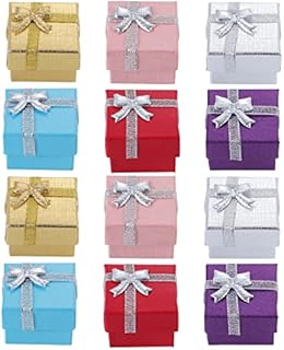 nuoshen 12 Pieces Cardboard Square Ring Gift Box,Velvet Jewelry Boxes Earring Gift Package Case for Christmas Valentine's Day Necklace Earring