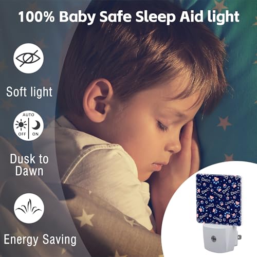 Image of USA Flag and Paw Prints Night Light Plug into Wall, Cute American Patriotic Dog Prints Dusk to Dawn Night Light Plug in,0.5w Energy Saving Sleep Friendly NightLight for Kids Boys Girls Home Decor