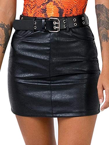 Just Quella Women's Classic High Waist Sexy Slim Mini Pencil Leather Skirts (Classic 5 Pocket Design, S)
