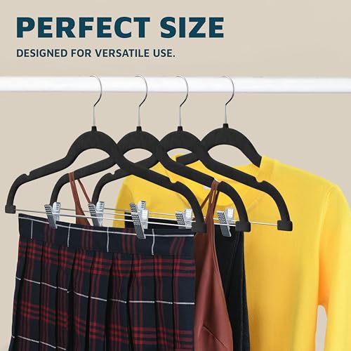 Lifemaster Velvet Skirt Hangers – with Adjustable Clips, 360 Degree Swivel Hook, and Non-Slip Shoulder Notch, Holds Up to 10 lbs, for Organizing Skirt, Pants, Dress, and Clothes, Pack of 50, Black by Lifemaster - Image 3
