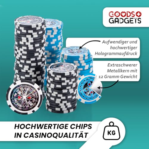 Profi Pokerkoffer Pokerset inkl. 300-500 Chips hochwertigen Pokerchips; Pokerdeck, Kartendeck, Pokerkarten, Würfel, Dealer-Button; abschließbar Alu-Koffer; Casino für Zuhause (Schwarz, 500 Chips) – Bild 5