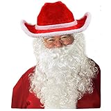 Santa Hats with Beard - Cowboy Santa Hat with Beard - Santa Beard - Santa Costume - By Funny Party...