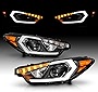 AmeriLite for 2014-2016 Kia Forte w/LED Position Models Projector DRL Light Tube Black Replacement Headlights Assembly Pair - Driver and Passenger Side