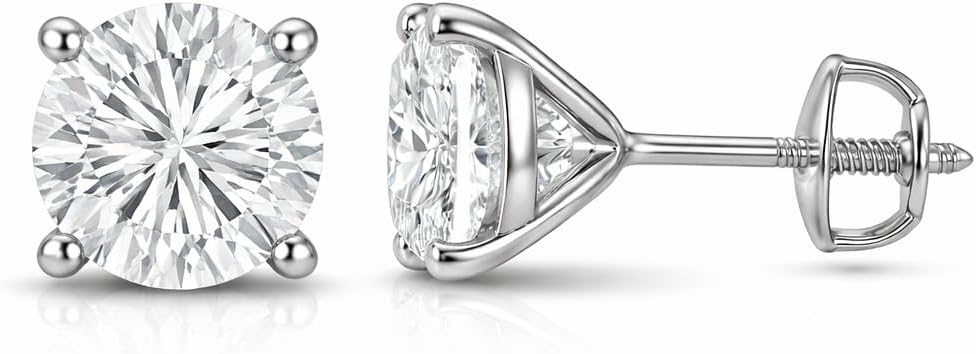 The Diamond Deal IGI Certified .50 to 5.00 Carat Round Brilliant Lab-Grown Diamond 4-Prong Stud Earrings in 14k Yellow, White or Rose Gold With Screw Back Closure