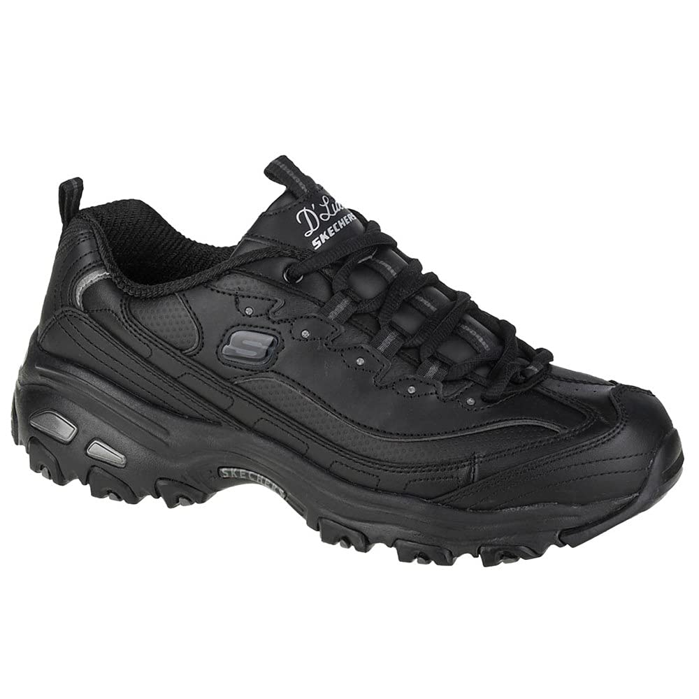 Skechers Women's D'lites - Fresh Start Trainers, Black Black Leather Mesh Charcoal Trim Yellow Bbk, 6.5 UK