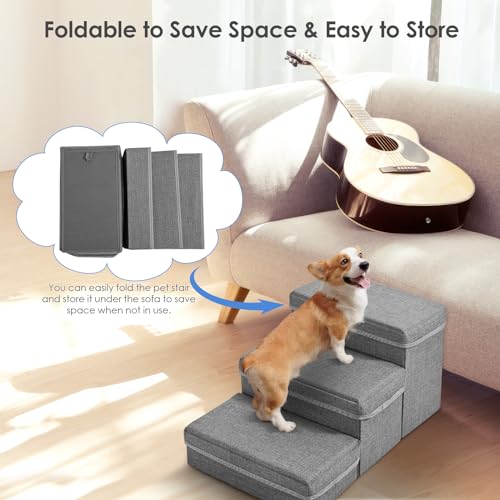 MINENICE Treppe für Hunde, 3 Stufen Faltbare Hundetreppe für Kleine Hunde mit Aufbewahrungsboxen Haustiertreppe für Sofa und Bett Hunde Treppe