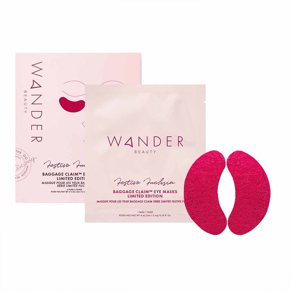 Wander BeautyGold Under Eye Patches BAGGAGE CLAIM | Under Eye Mask for Beauty and Self Care, Brightens Dark Circles, Hyaluronic Acid Eye Mask - Puffy Under Eye Bags, (6 pairs Fuschia)