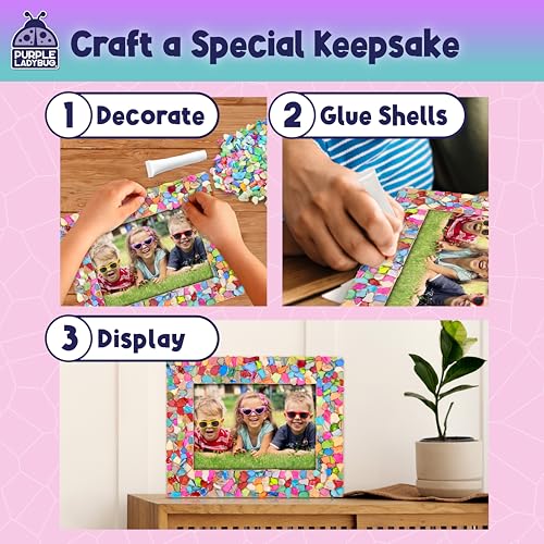 PURPLE LADYBUG DIY Mosaic Photo Frame Craft Kit - Summer Activities for Kids & Teens, Arts & Crafts for Girls 8-12, Birthday Gift for Girls, Fun Craft for Kids Ages 6-12