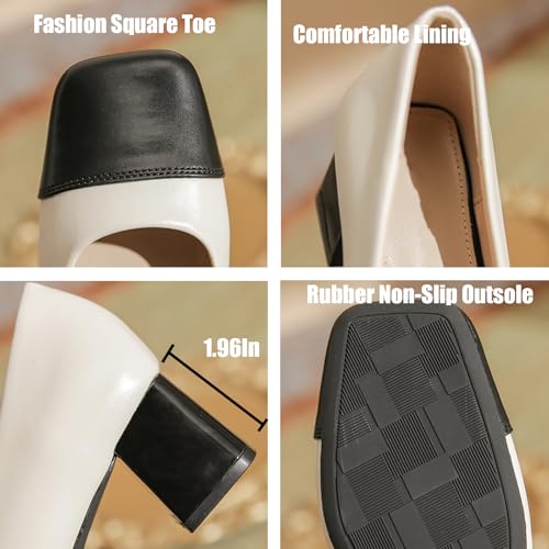 Women's Leather Rhinestone Square Toe Mid Block Heel Mary Jane Shoes Adjustable Ankle Buckle Comfort Low Chunky Heel Dress Pumps for Office Work Wedding Party3