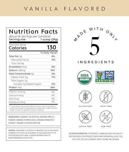 truvani vegan pea protein powder  vanilla  20g organic plant based protein  18 servings  keto  gluten amp dairy free  low carb  no added sugar