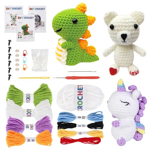Hojalis Kit De Crochet Pour Débutants, 3 Pcs Kit De Crochet Dinos...