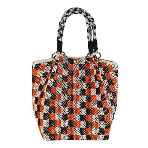 Checkered Tote Bag Knitted Soft Trendy Knitted Checkered Purse Alt Plaid Hand Bags Multicolor Grid Block Woven Purse 2025
