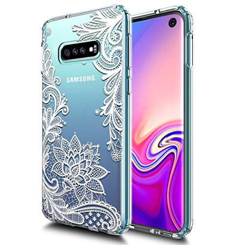 Huness Galaxy S10E Case TPU Grip Bumper and Clear Flower Transparent Hard PC Backplate Hybrid Slim Phone Case Cover for Samsung Galaxy S10E Phone (Flower)