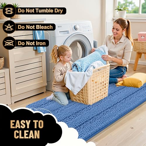 Image of OLANLY Thick Bathroom Rugs 30x20, Extra Soft Absorbent Chenille Striped Bath Rugs, Rubber Backing, Machine Wash, Bath Mats for Bathroom Floor, Tub and Shower, Home Decor Accessories, Cornflower Blue