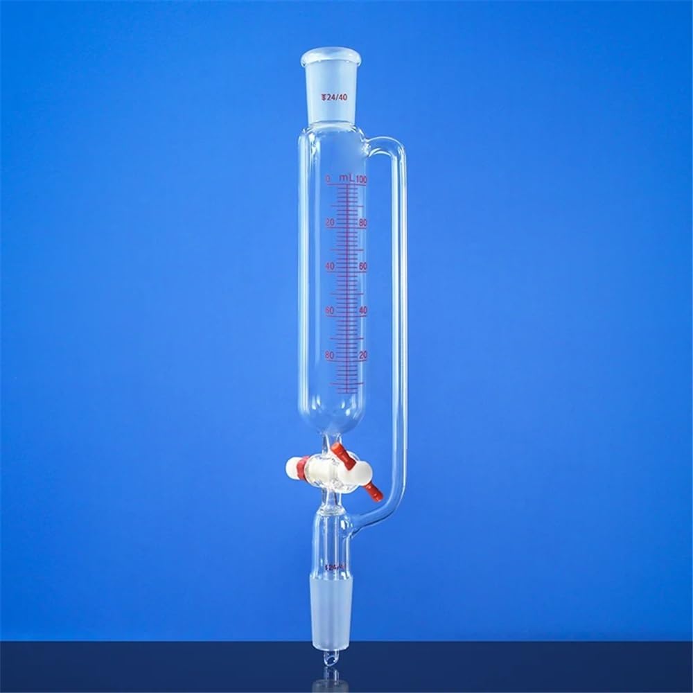 Adaptador de vidrio para toma de vacío, Adaptador de vidrio borosilicato y embudo CPDrip 10 a 500 ml LH-229 Válvula PTFE Tamaños escala ajustable(LH-229-601)