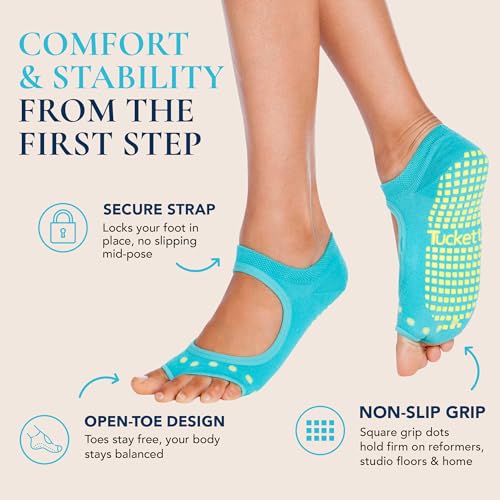 Image of Tucketts Allegro Toeless Pilates Socks with Grips for Women, Non-Slip Open-Toe Grip Socks, Yoga, Barre, Dance, Reformer, Home