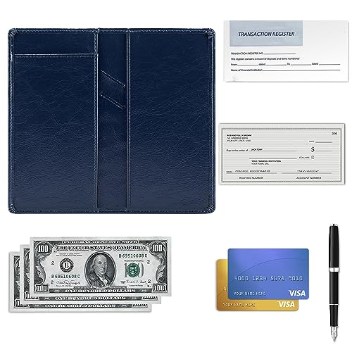 Aurya Leather Checkbook Covers for Personal Checkbook, Checkbook Holder with Free Vinyl Divider, Checkbook Cover for Duplicate Checks for Men and Women