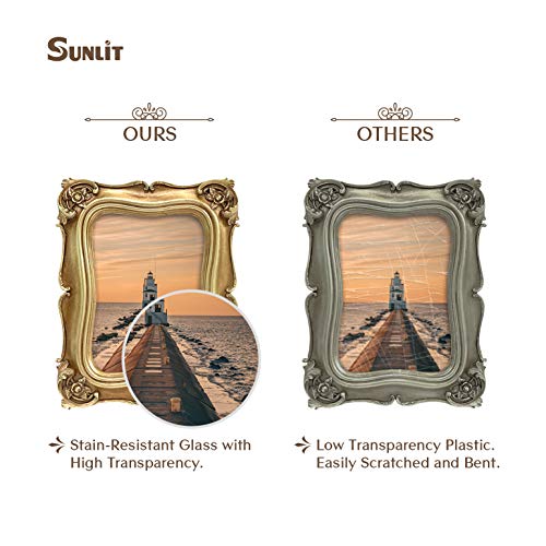 Sunlit Vintage Picture Frame 5X7 Inch, Luxury Antique Photo Frames With Glass Front, Photo Display, Tabletop Wall Hanging, Gold #TOP2