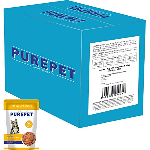 PUREPET-All-Life-Stages-Wet-Cat-Food-Real-Tuna-and-Chicken-Liver-in-Gravy-15-Pouches-15-x-70g