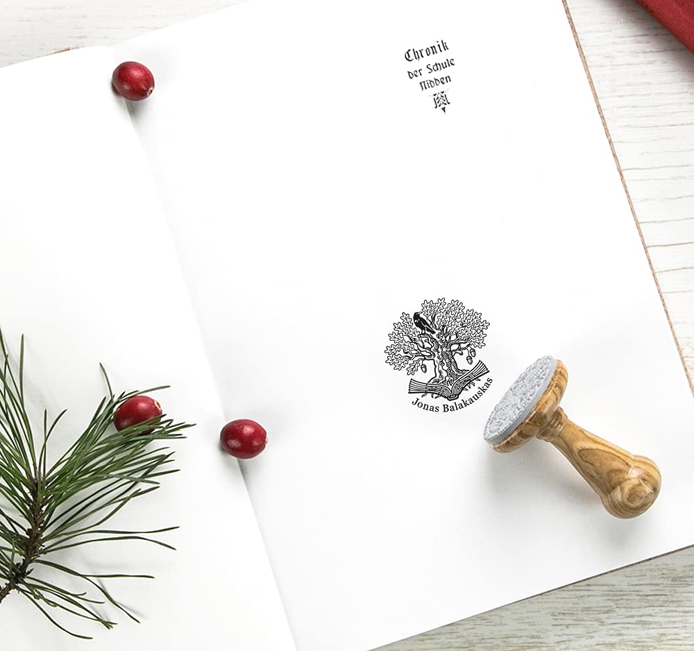 Ex libris Timbro Personalizzabile Corvo Nero, Albero Quercia, Regalo Arte