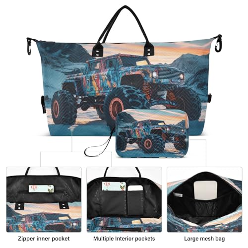 Large Travel Duffel Bag, Colorful Truck Ice Sports Tote Gym Bag, Shoulder Weekender Overnight Bag for Women Men, Carry On Luggage with Toiletry Bags2