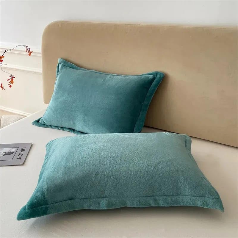 Image of Sands Premium Ultra Soft Woollen Pillow Cover Set of 2 for Winter with Zipper Closure, Cozy Pillow Case Perfect for Warmth, Flannel Warm Pillowcases, King size-18X28 Inches (Green)