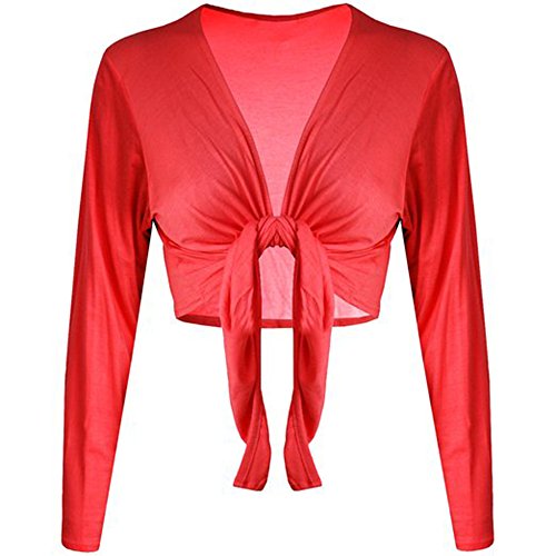 Cardigan elástico de manga larga con nudo delantero ajustable y cómodo en color rojo