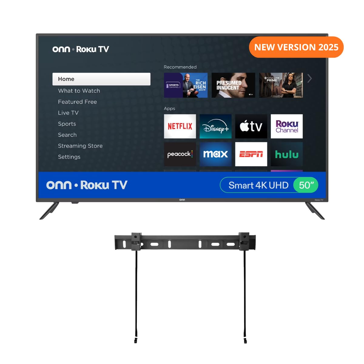 ONN 50-Inch Class 4k HDR10 Smart TV Free Wall Mount with Wi-Fi Connectivity and Mobile App Flat Screen