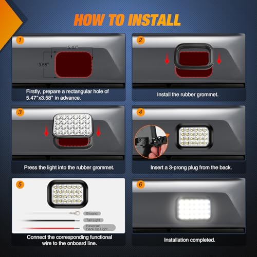 Image of Nilight 5 inch X 3 inch Rectangular Trailer Tail Light 2 PCS White 24 LED