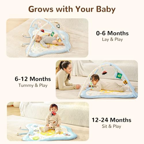 Pamo Babe Baby Play Gym & Activity Mat, Tummy Time Mat with 8 Montessori Toys, Non-slip Foldable Baby Playmat for Stage-Based Development, Machine Washable Baby Gym Play Mat for Newborn Essential Gift — view 3
