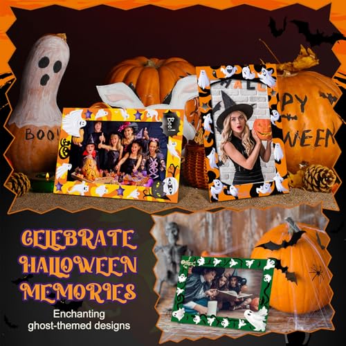 Image of AmazingSpark 50 Pack Halloween Ghost Picture Frame 4 x 6 Paper Photo Ornament Bulk Pumpkin Cardboard Photo Gifts for Halloween Friendsgiving Decorations Party Favor Supplies