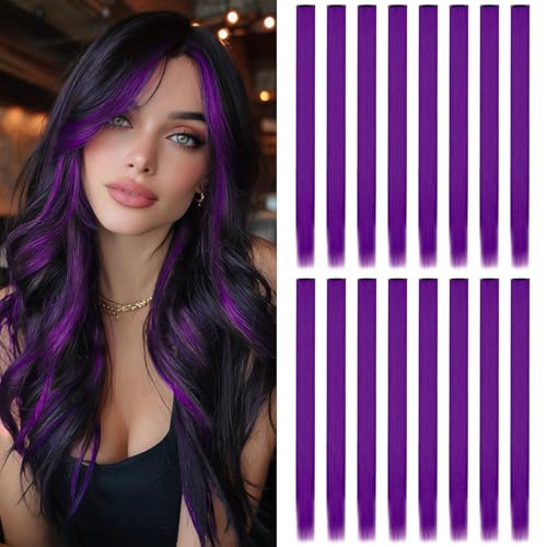 Extensiones de Pelo de Clip en Color Morado - 16 Piezas, 22' Mechas Lisas Sintéticas para Chicas y Mujeres, Destacados