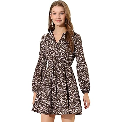 Allegra K Vestido Camisero Mujer con Estampado Floral marrón Cover