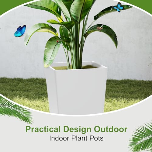 24" Tall Planters for Outdoor Plants, Set of 2 Large Outdoor Planters for Front Porch Decor with Drainage Hole, Tall Planter(White) - Image 6