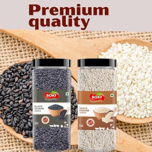 Image of BOKF Black Sesame Seeds (Kale Til) + White Sesame Seeds Combo Pack | 100% Natural & Raw | Rich in Calcium, Iron & Fiber | Traditional & Healthy Superfood (250 g + 250 g)
