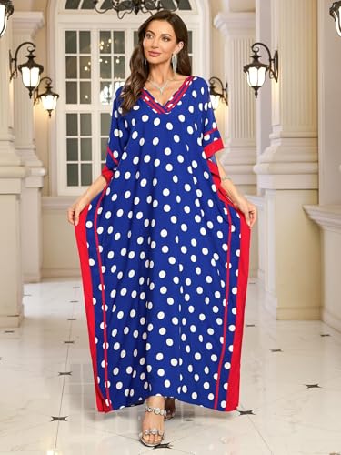 Image of KECVOT Kaftan Dresses for Women V-Neck Print Swimsuit Cover Up Plus Size Beach Caftan Lounge Dress