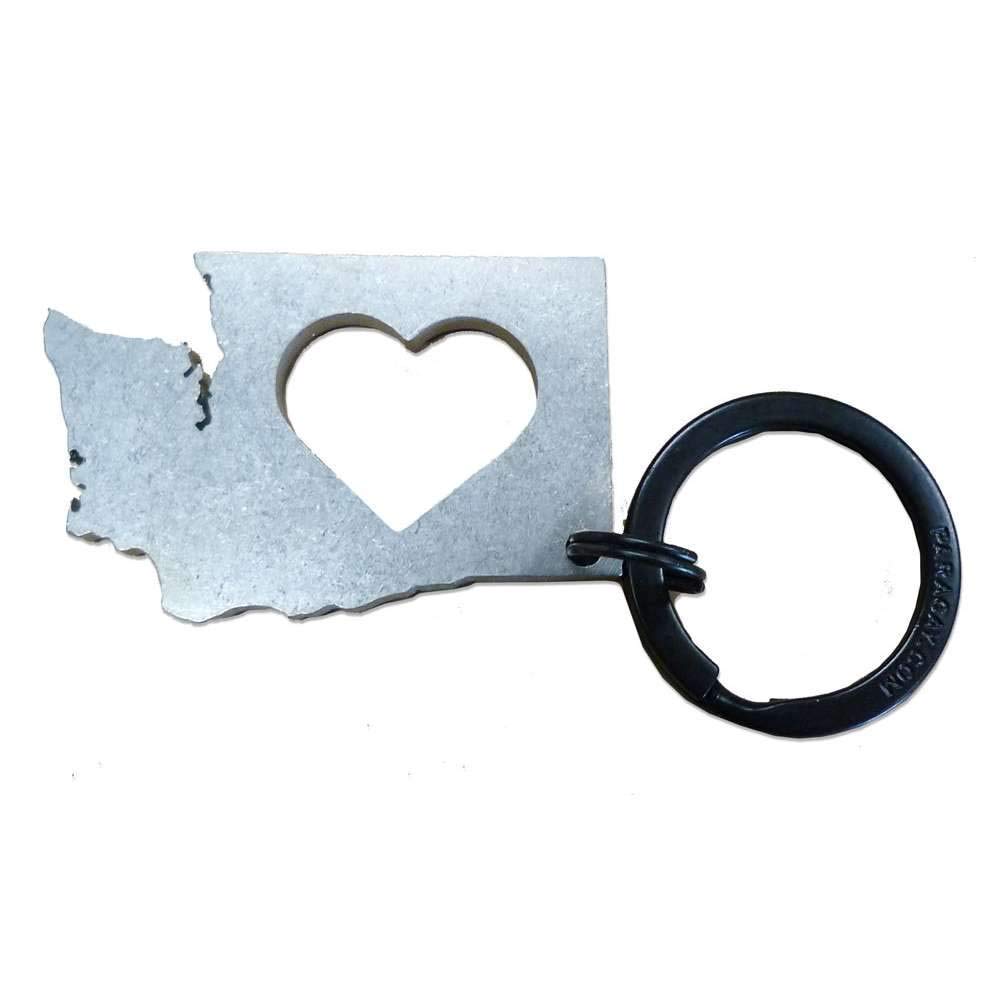 SQUATCH METALWORKSWashington Heart Keychain Charm. Stone tumbled. DESIGNED AND MANUFACTURED IN THE USA.
