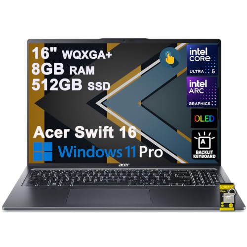 Image of Acer Swift 16 AI Laptop 16 inch WQXGA+ 3200x2000 OLED 120Hz Intel 14-core Ultra 5 125H 8GB RAM 512GB SSD Backlit Fingerprint Thunderbolt Wi-Fi6E For Creator Designer Business Professional Win11Pro ICP Hub
