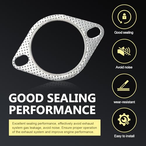 Image of Pack-2 Car Exhaust Pipe Interface Gasket, 2.5 inch ID Three Holes Design Exhaust Flange Gasket, High Temperature High Pressure Resistant Exhaust Gaskets, Universal for Most Cars (Silver)