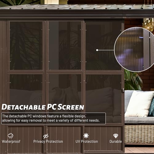 SHPAI 8x12FT Wall Mounted Sunroom Kit with 3 Sliding Double Doors (Front and 2 Sides), Patio Small Solarium All Season, Enclosed Lean to Gazebo with Galvanized Steel Roof and PC Windows for Backyard - Image 4
