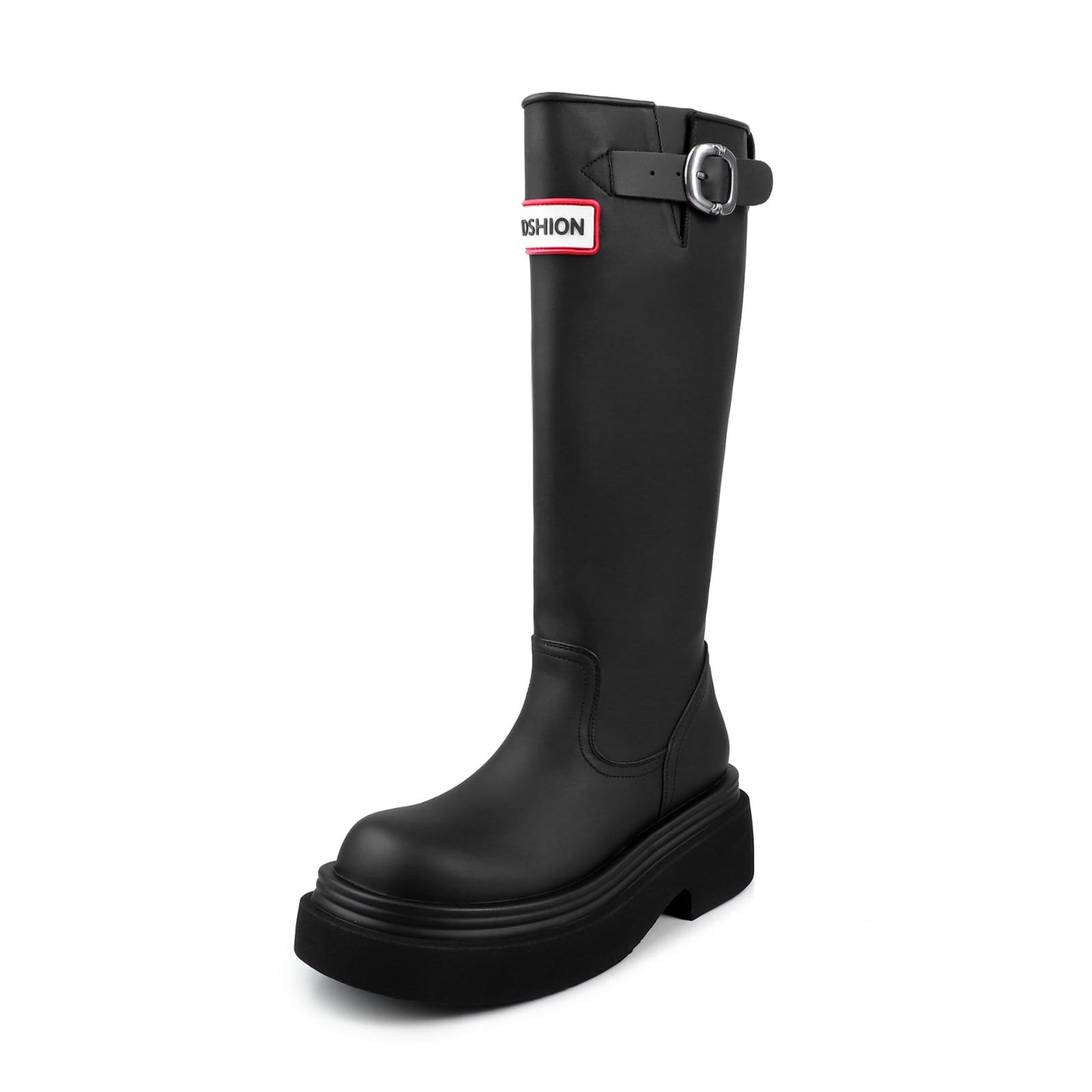 Stylish Womens Outdoor Red Rain Boots - Round Toe 3-5CM Chunky Block Heel High-Calf Non-Over-The-Knee Design Solid Color