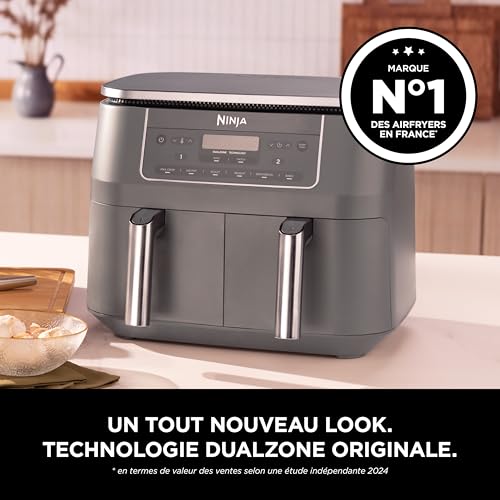 Ninja Air Fryer Dual Zone numérique, Friteuse à air électrique, 2 compartiments, 7,6 L, 6-en-1, Friteuse sans huile, Croustillant max, Rôtir, Cuire au four, Déshydrater, Réchauffer, Gris métal DZ300EU – Image 3