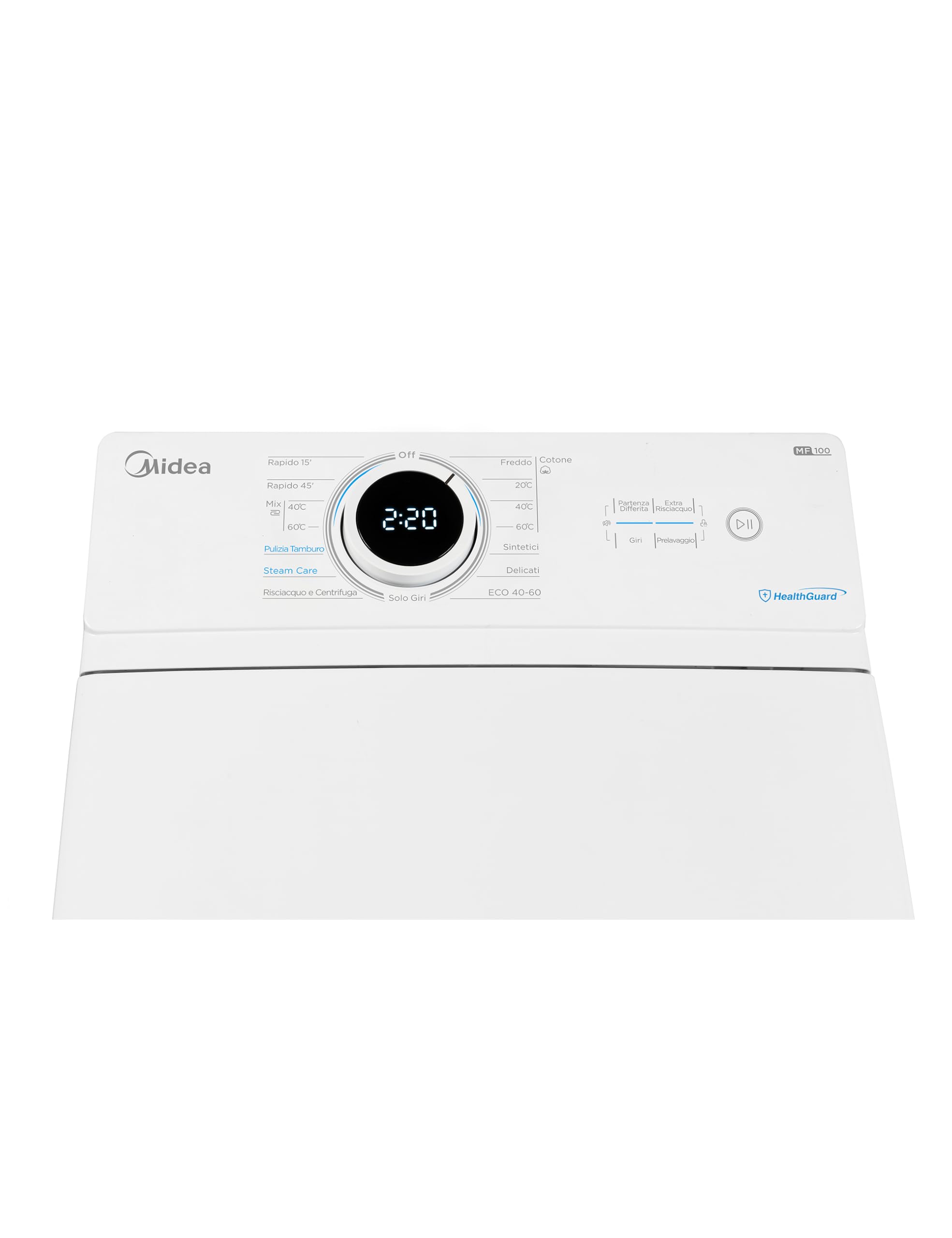 Midea MF10ET70B Lavatrice a Carica Dall'alto 7 kg,Classe A,1200 Giri,Vapore,Motore BLDC,SoftOpener,Porta XL,Bianco