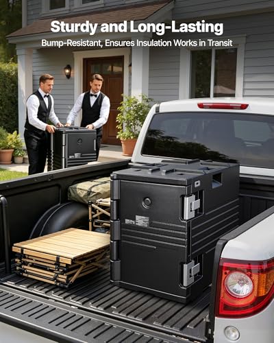 Image of VEVOR Insulated Food Pan Carrier, 95 Qt Non-Electrical Food Warmer, with Wheel & 304 Stainless Steel Latch, LLDPE Stackable Hot Box, for Various Pan Sizes(NOT Included), Fit Catering BBQ Event(Black)