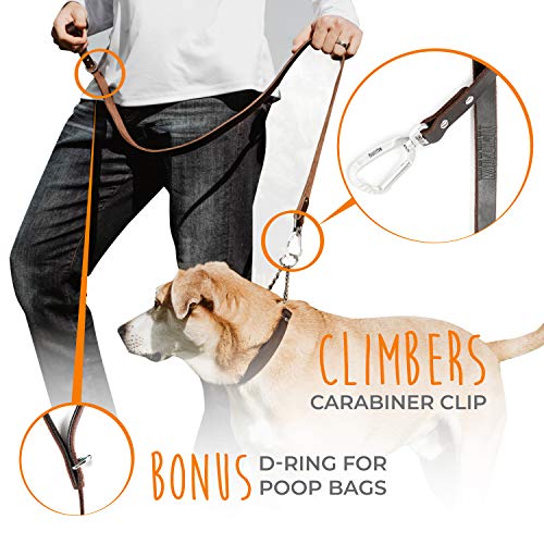 Mighty Paw LEATHER DOG LEASH For Large Dogs - Soft Padded Handle - Extra D-Ring For Waste Bags - Strong Climbers Clip - 6 Ft Leash Leather - Leather Dog Leashes thumb #3