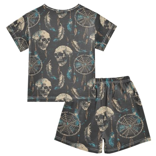 ALAZA Skulls and Dreamcatcher Pajama Set Short Sleeve Sleepwear Soft Lounge Nightwear2